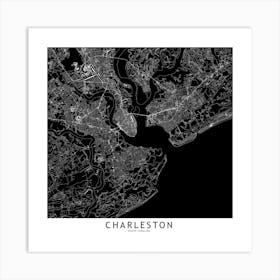 Charleston Black And White Map Square Art Print