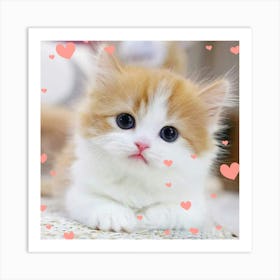 Cute Kitten With Hearts Art Print