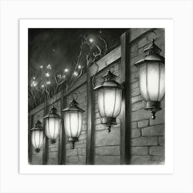 Three Street Lamps By Person Art Print