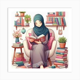 Muslim Girl Reading A Book 1 Art Print