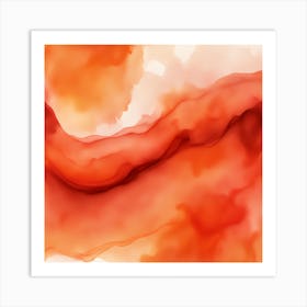 Beautiful red orange abstract background. Drawn, hand-painted aquarelle. Wet watercolor pattern. Artistic background with copy space for design. Vivid web banner. Liquid, flow, fluid effect. Art Print