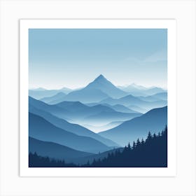 Misty mountains background in blue tone 113 Art Print