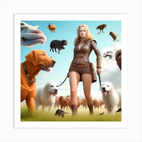 Portrait Of A Woman With Dogs Art Print
