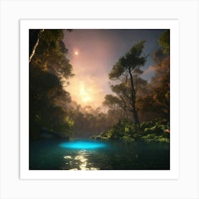 Blue Lake In The Forest Art Print