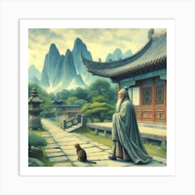 Chinese scholar with a cat2 Art Print