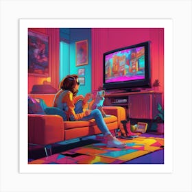 Girl Watching Tv Art Print