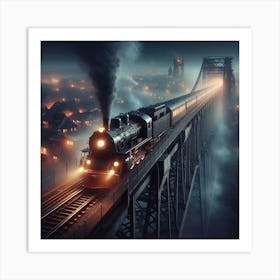 Steam Train On A Bridge Art Print