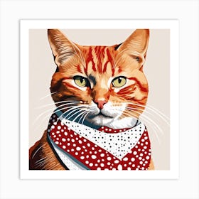 Orange Cat With Bandana Art Print