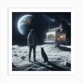 Man On The Moon With Dog Art Print