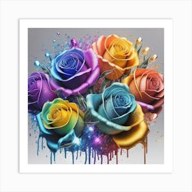 Watercolor Of Roses Rainbow Color In Hd 3d Rend (4) Art Print