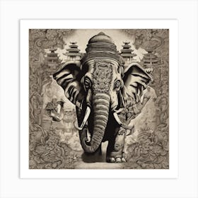 Elephant In Buddhist Temple 1 Art Print