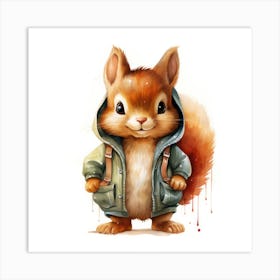 Watercolour Cartoon Squirrel In A Hoodie Art Print