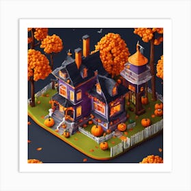 Halloween House Isometric Illustration Art Print