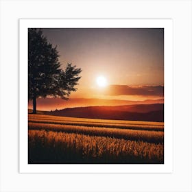 Sunset In A Wheat Field 5 Art Print