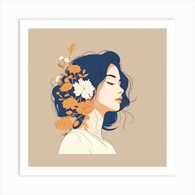 Girl With Flowers Art Print