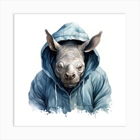 Watercolour Cartoon Rhinoceros In A Hoodie 2 Art Print