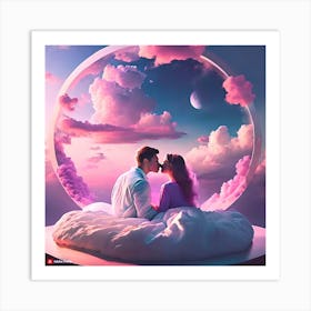 Couple Kissing In The Clouds 1 Art Print