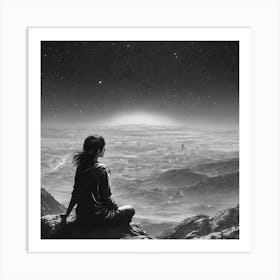 Girl Sits On A Mountain Art Print