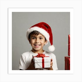 Boy In Santa Hat 1 Art Print