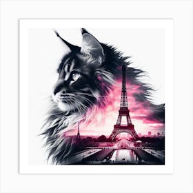 Maine Coon Сat silhouette 1 Art Print