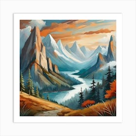 Firefly An Illustration Of A Beautiful Majestic Cinematic Tranquil Mountain Landscape 8886 Art Print