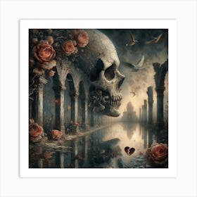 'Skull And Roses' Art Print