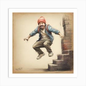 Boy Jumping Down Stairs Art Print