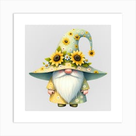 Watercolor Sunflower Gnomes 14 Art Print