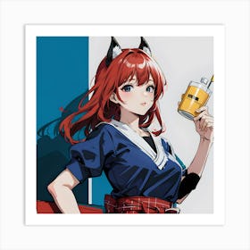 Anime Girl Holding A Drink 1 Art Print