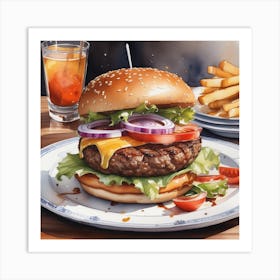 Hamburger And Fries 36 Art Print