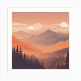 Misty mountains background in orange tone 78 Art Print