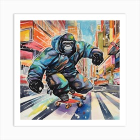 Gorilla On Skateboard 1 Art Print