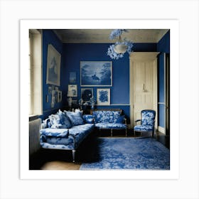 Blue And White Living Room 1 Art Print