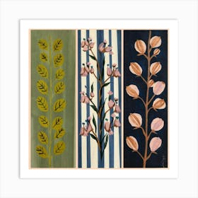 Three Paintings Of Flowers Art Print