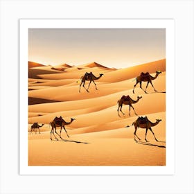 Camels In The Desert 3 Art Print