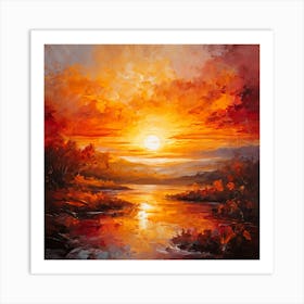 Sunset Over The River Art Print