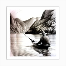 Man Fishing In A Canoe Art Print