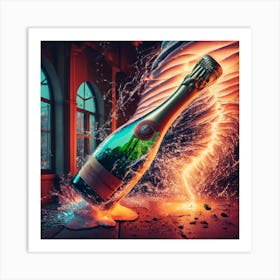 Champagne Bottle Explosion Art Print