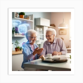 Elderly Couple In The Kitchen Art Print