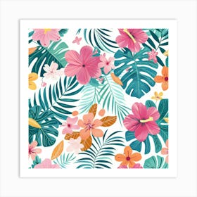 Tropical Flowers Seamless Pattern Art Print