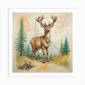 Deer In The Woods 110 Art Print