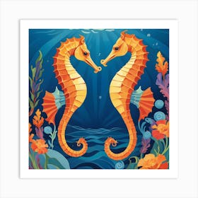 Orange Seahorses Art Print