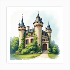 Ferrari By A Watercolor Majestic Castle With Turrets And Ivy 1 1 Art Print