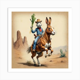 Rabbit On A Donkey 2 Art Print