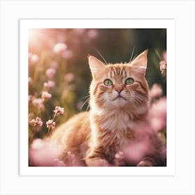 Orange Tabby Cat In Flowers Art Print
