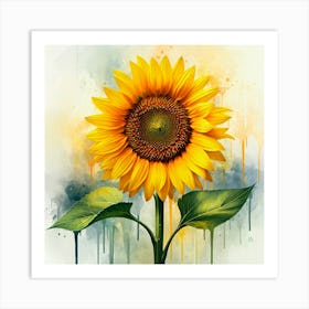 Bright Sunflower With A Watercolor Background Art Print