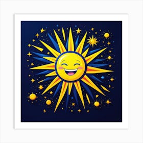 Lovely smiling sun on a blue gradient background 113 Art Print