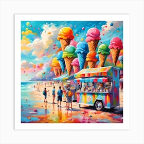 Ice Cream Cones Soaring High Above Flavorful Beach Stand Art Print