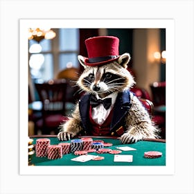 Racoon Top Hat Poker 1 Art Print