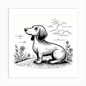 Line Art dachshund dog 2 Art Print